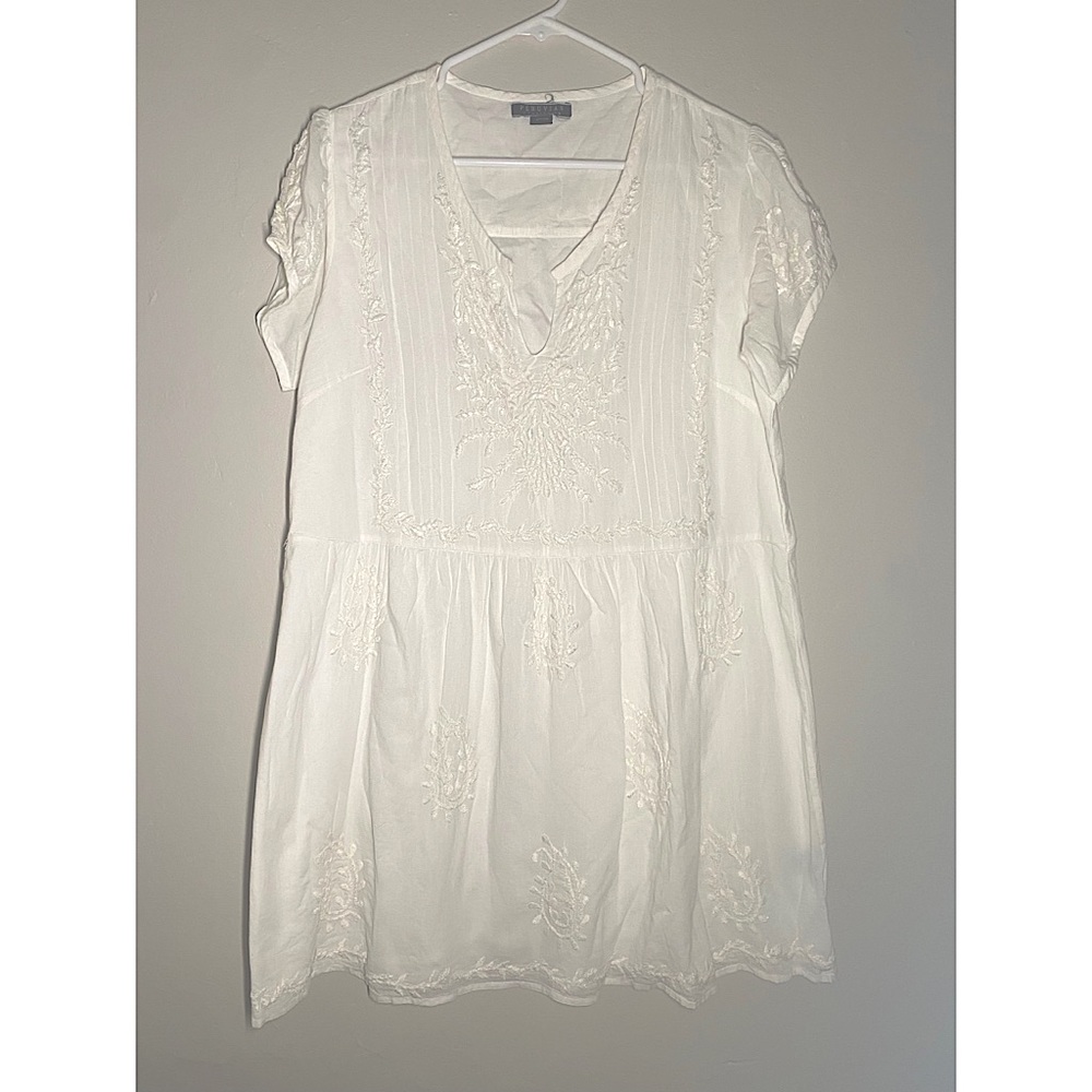 Peruvian Connection Ravello Embroidered White Tunic Dress size US 14